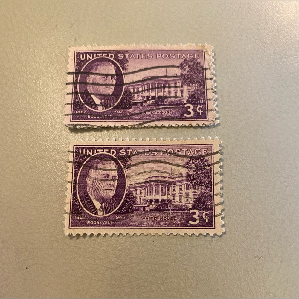 Rare Vintage 1945 Roosevelt White House cancelled US Postage Stamps/Set of Two